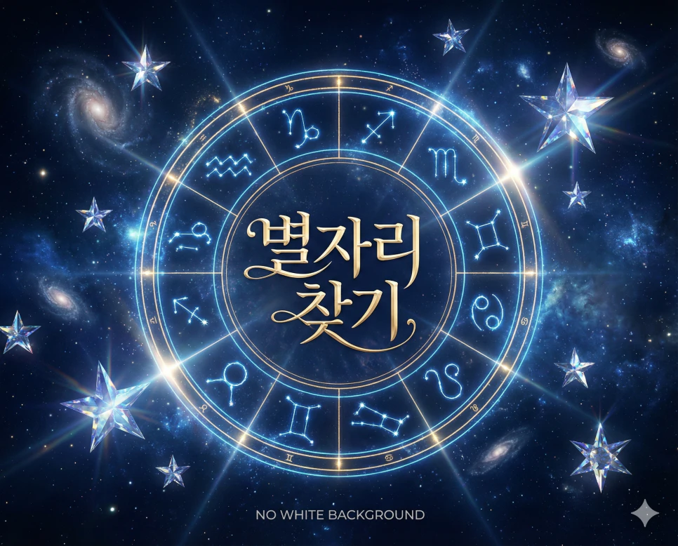 깊은 미드나잇 블루 우주 배경에 황금빛 별자리 종류 12가지가 빛나는 럭셔리한 별자리 찾기 메인 이미지